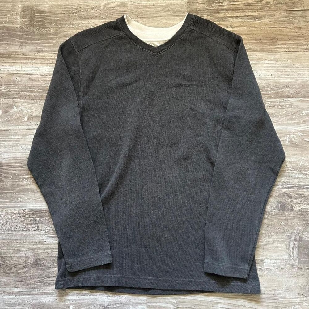 Dark gray Men's y2k preppy minimalist long sleeve thermal shirt with white colla